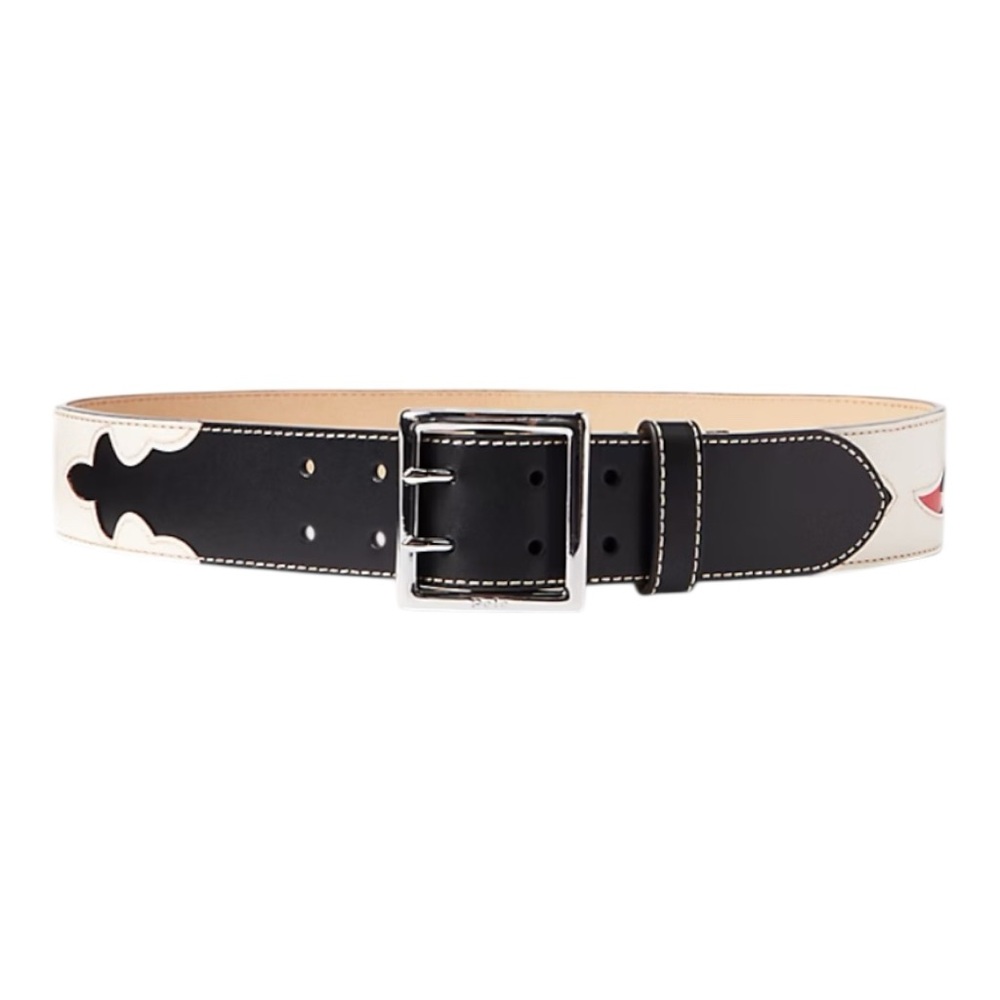 Polo Ralph Lauren Western Cutout Leather Belt in red white black NWT| size small